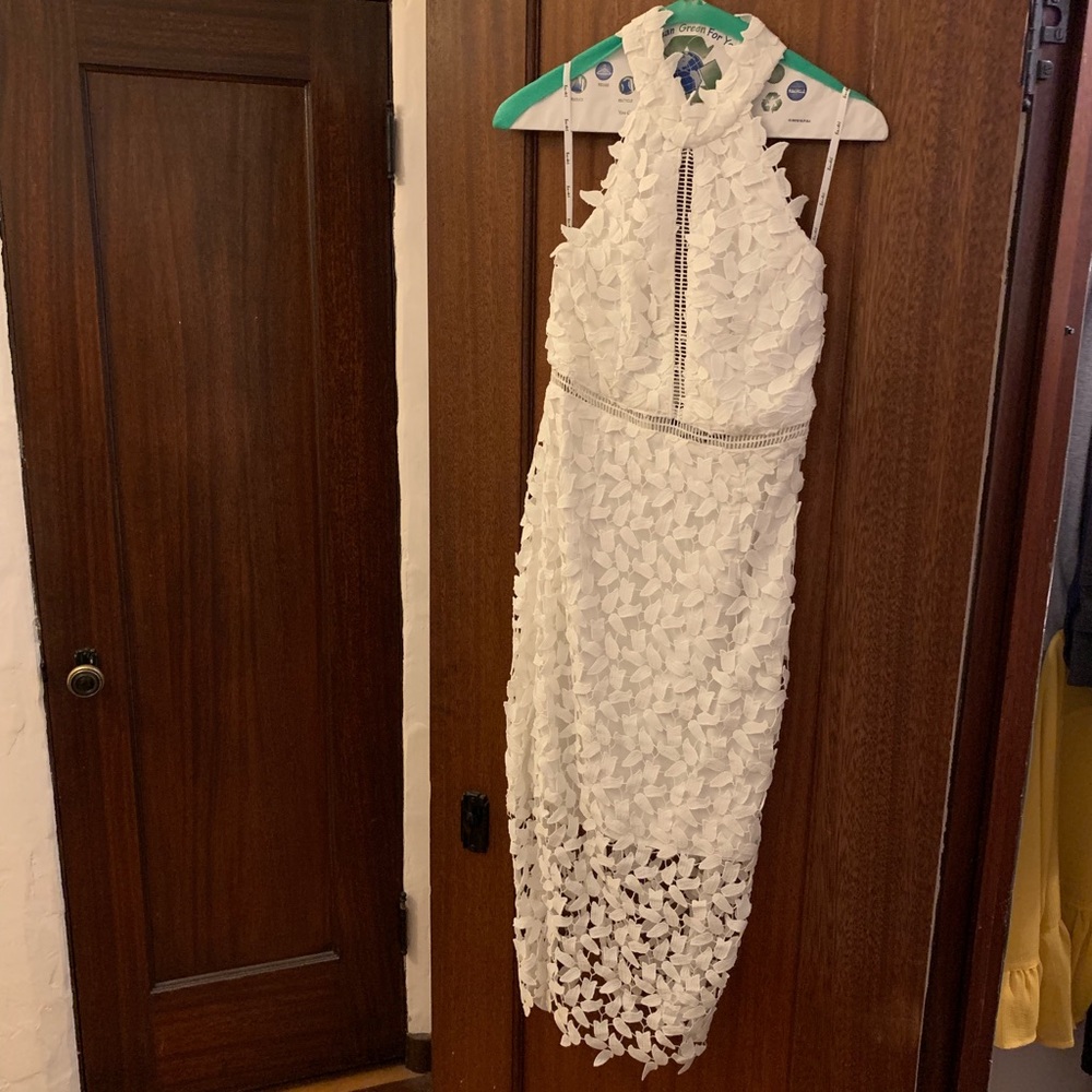White Lace Bardot Gemma Halter Dress